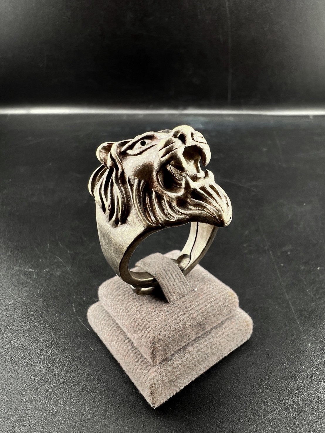 Rare Vintage Solid Silver Lion 2 Frog Head Ring