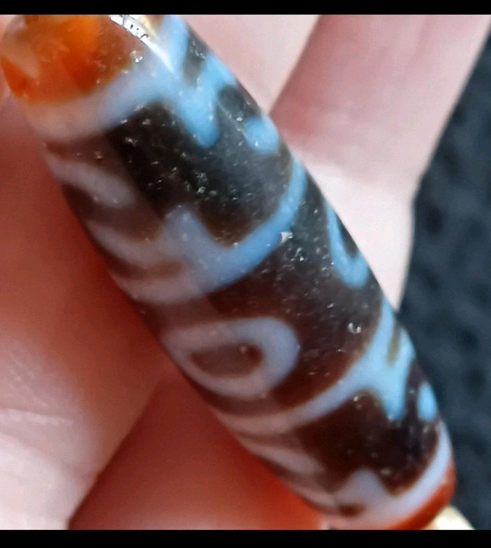 Tibetan Agate/ Hetian Jade Pre 1800s Lianshi 3 Eye Dzi Bead Prayer Necklace