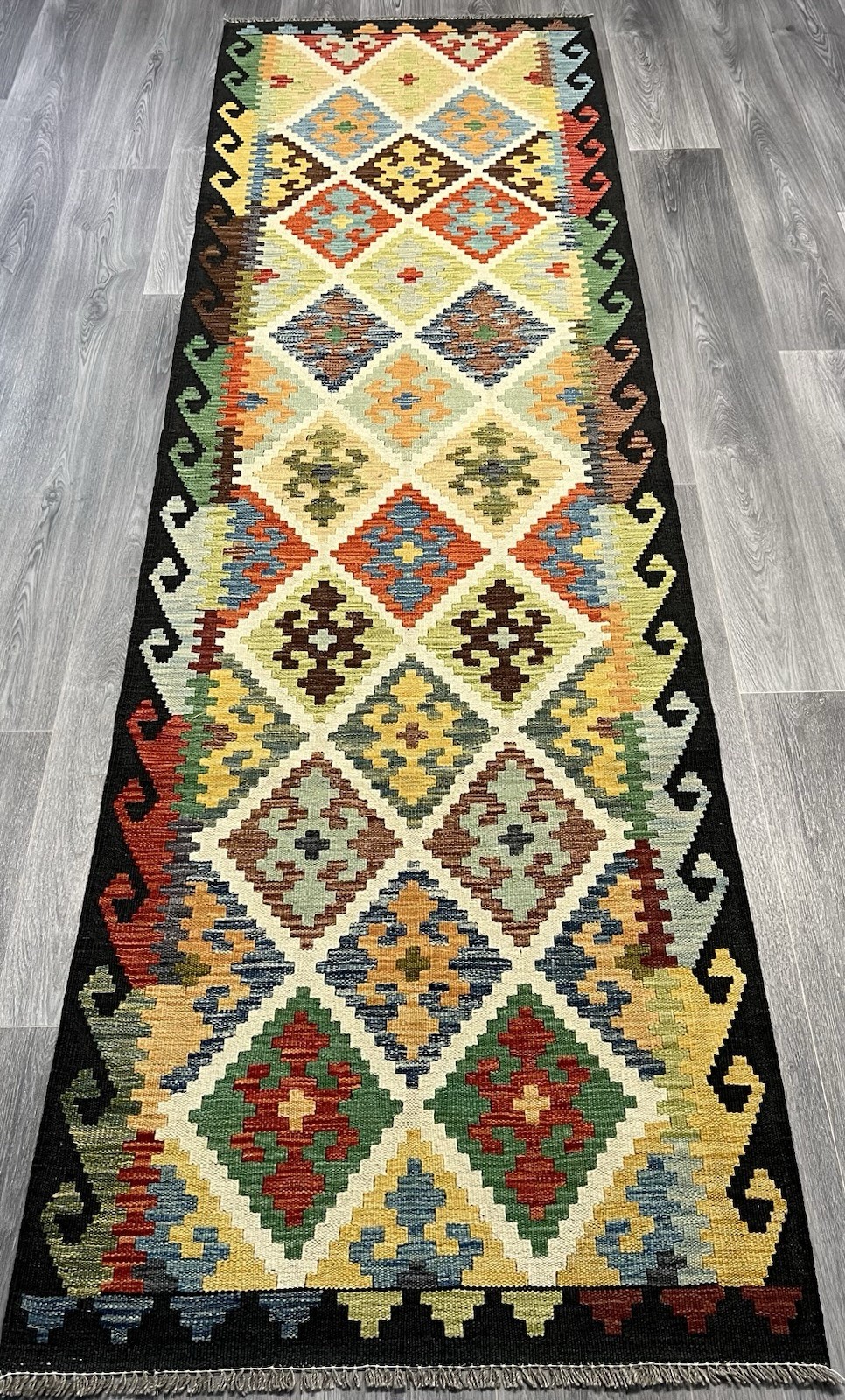 Handmade Kilim Runner wool natural colours Afghan Traditional 302cmx87cm