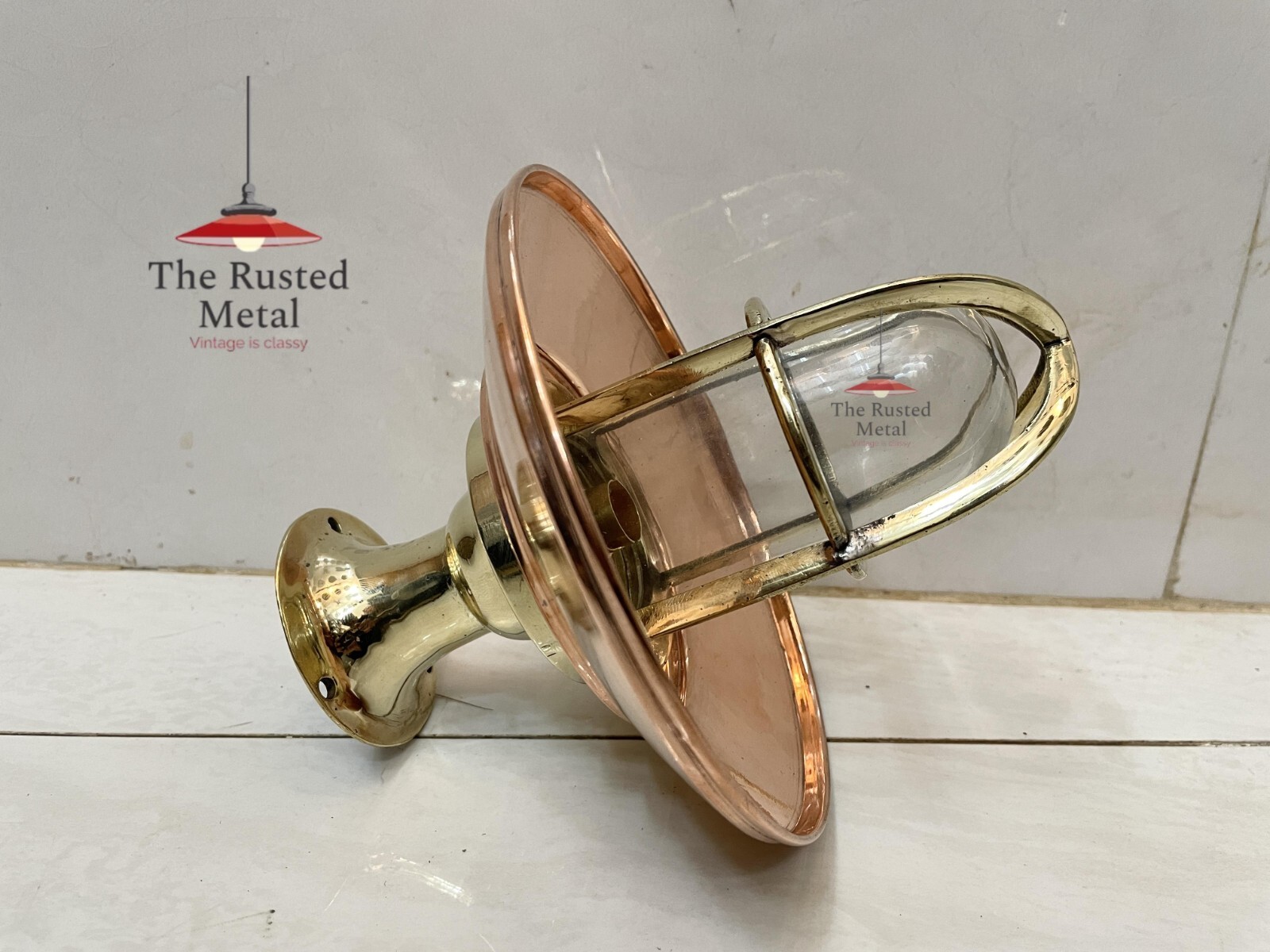 Small Brass Ceiling Light Fixture with Copper Shade – Elegant Home Decor Light