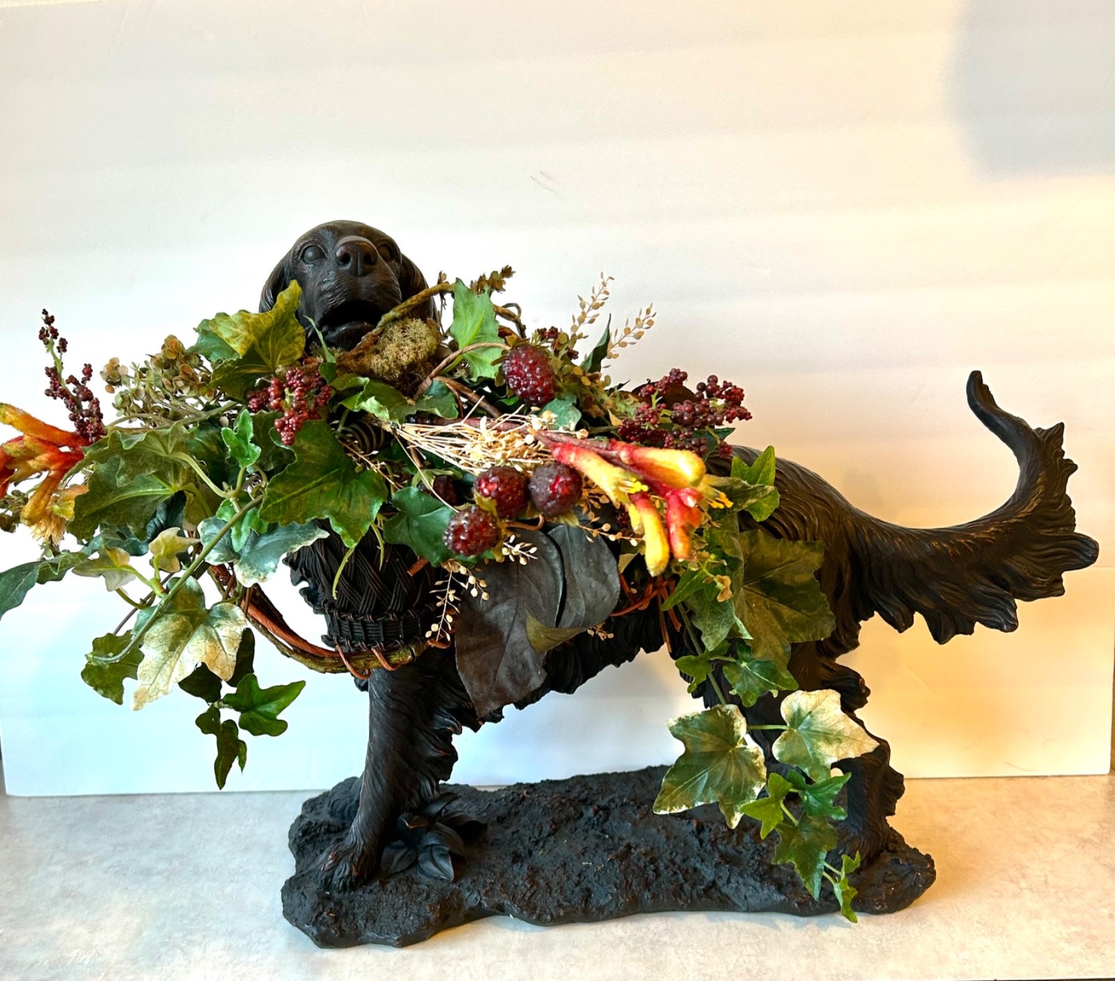 vintage late 20th century faux bronze sculpture in shape of an Irish Setter.