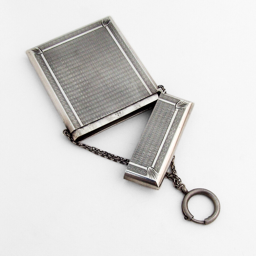 Engine Turned Card Case Gorham Coin Silver Mono HTA