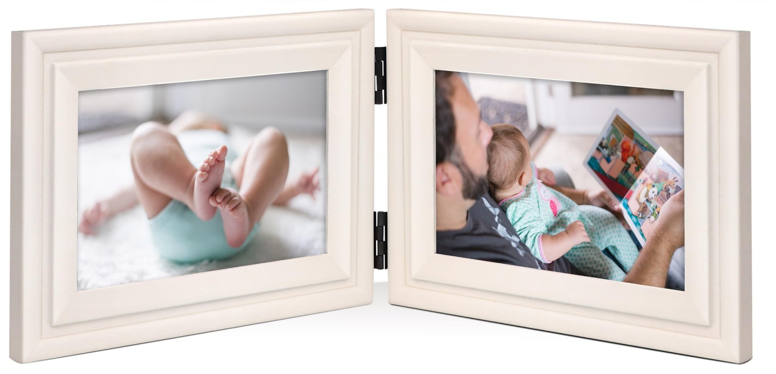 Double Horizontal Combo, 4×6 White Wood Art Picture Frame, Foldable Opening 3…