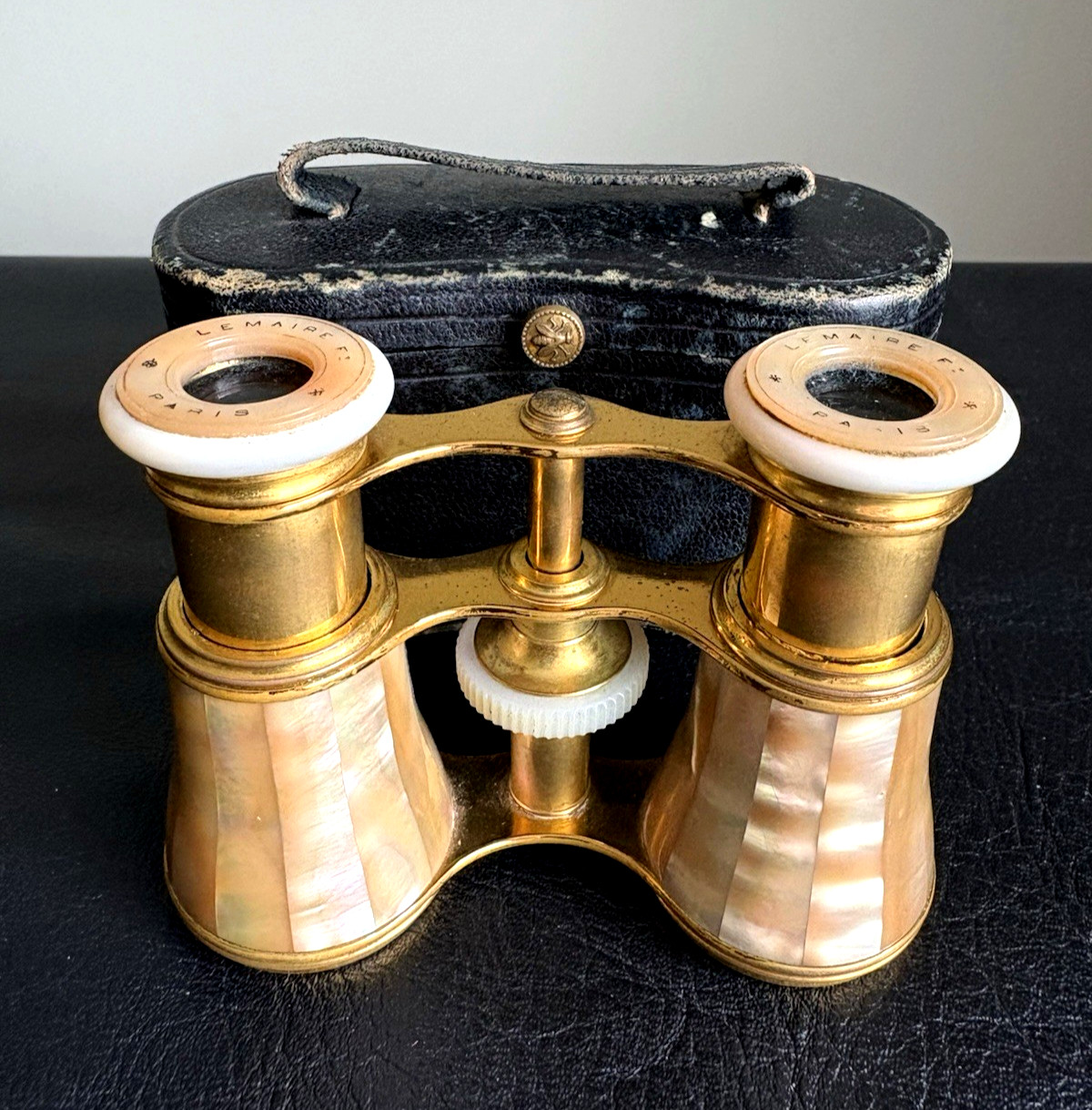 LEMAIRE Paris Antique Opera Glasses w/ Case Mother of Pearl & Napoleonic Bee