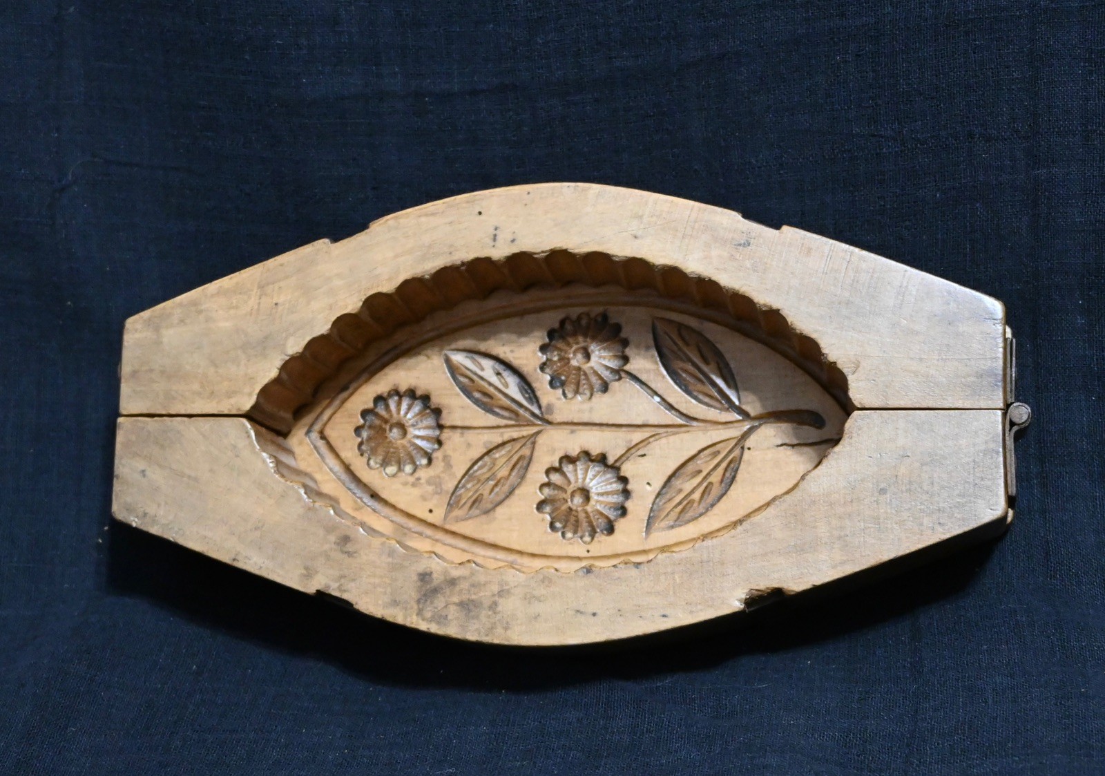 HUGE 2 pc ANTIQUE FRENCH WOODEN BUTTER STAMP PRINT MOLD VINTAGE PATINA EARLY 20c