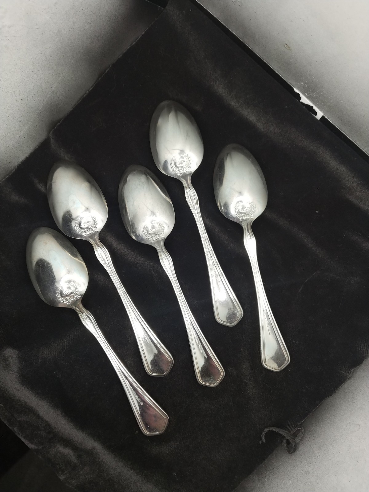 ✅️ Qty 5 RARE EHH SMITH c1908 COLONIAL SILVERPLATED Dematise SPOONS Mono E