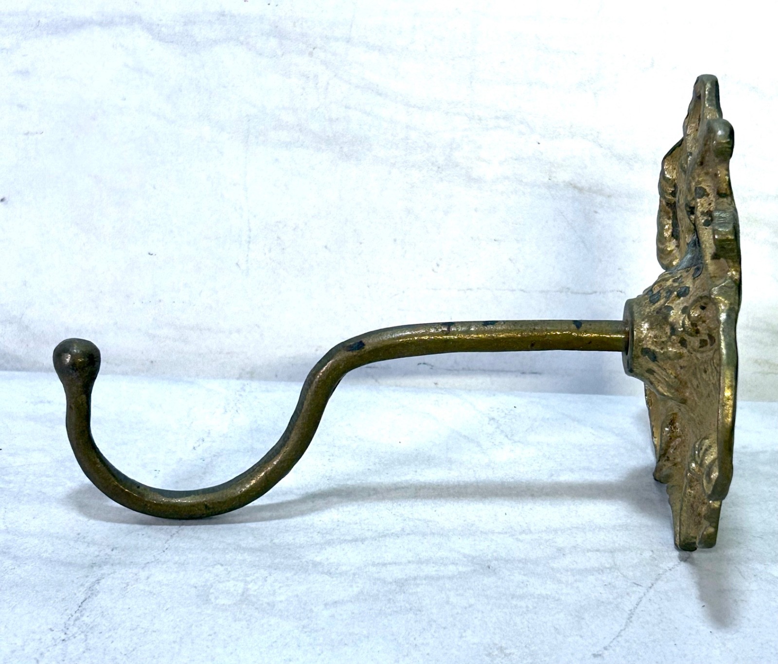 Vintage Ornate Solid Brass Wall Hook Victorian Rococo Coat Hat Hanger 5.5″