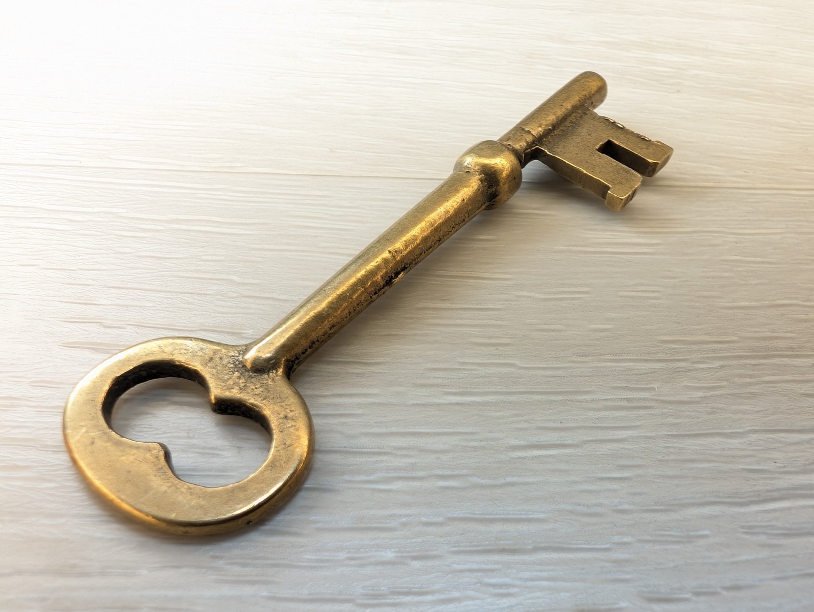 Vintage Solid Brass Skeleton Key 2.5″ Long Tarnished Art Deco Victorian