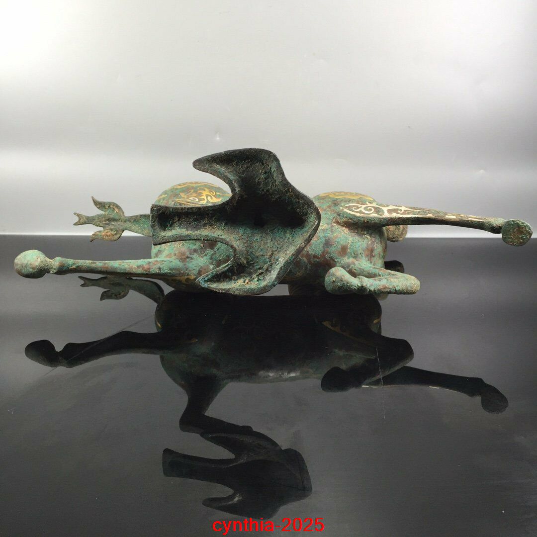 17.3″ Exquisite China antique bronze ware gilt silver plated Horse bird Statue