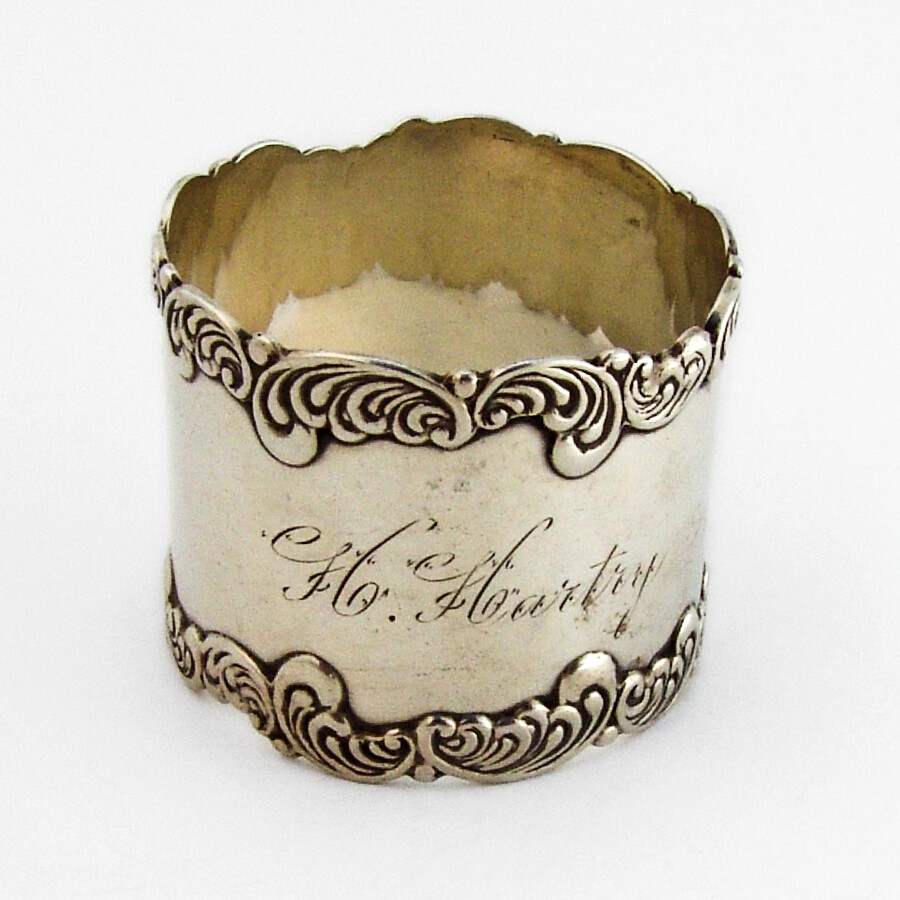 Baroque Scroll Napkin Ring Roden Brothers Sterling 1900 Mono