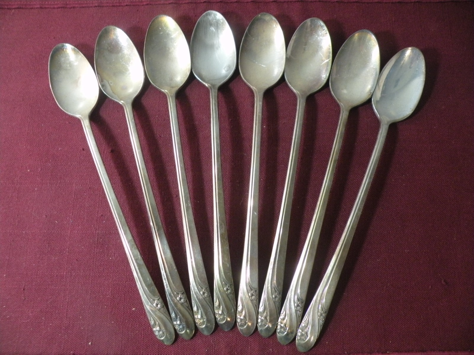 Set Of 8 Iced Teaspoons Romance 1952 International Silver IS Silverplate 7 7/8″