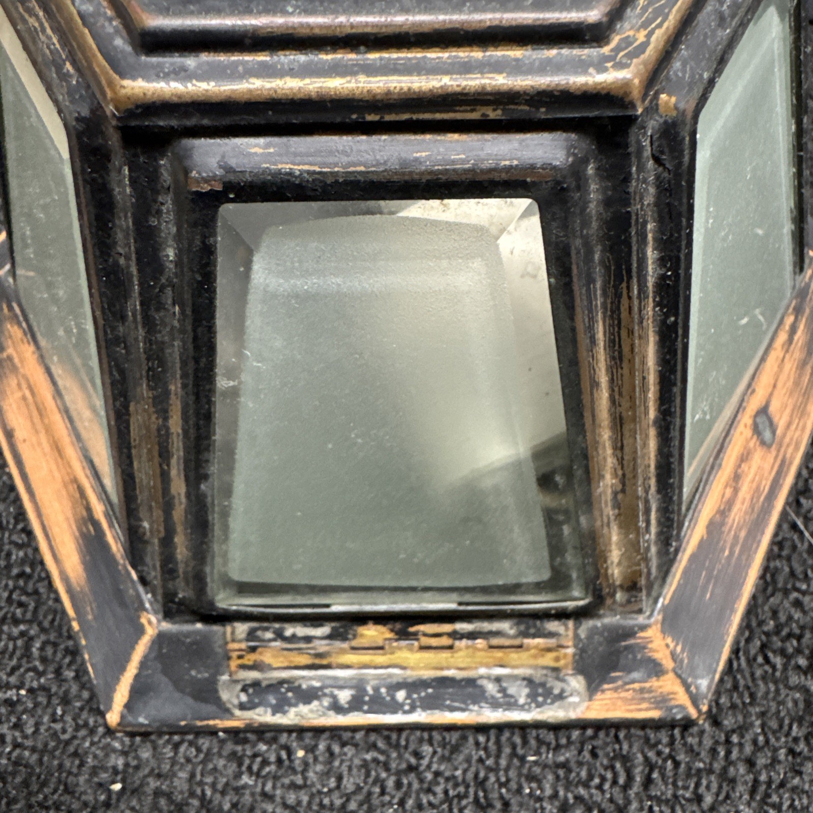Small 6 Sided Mid Century Aged Copper Flush Mount Ceiling Fixture Preowned