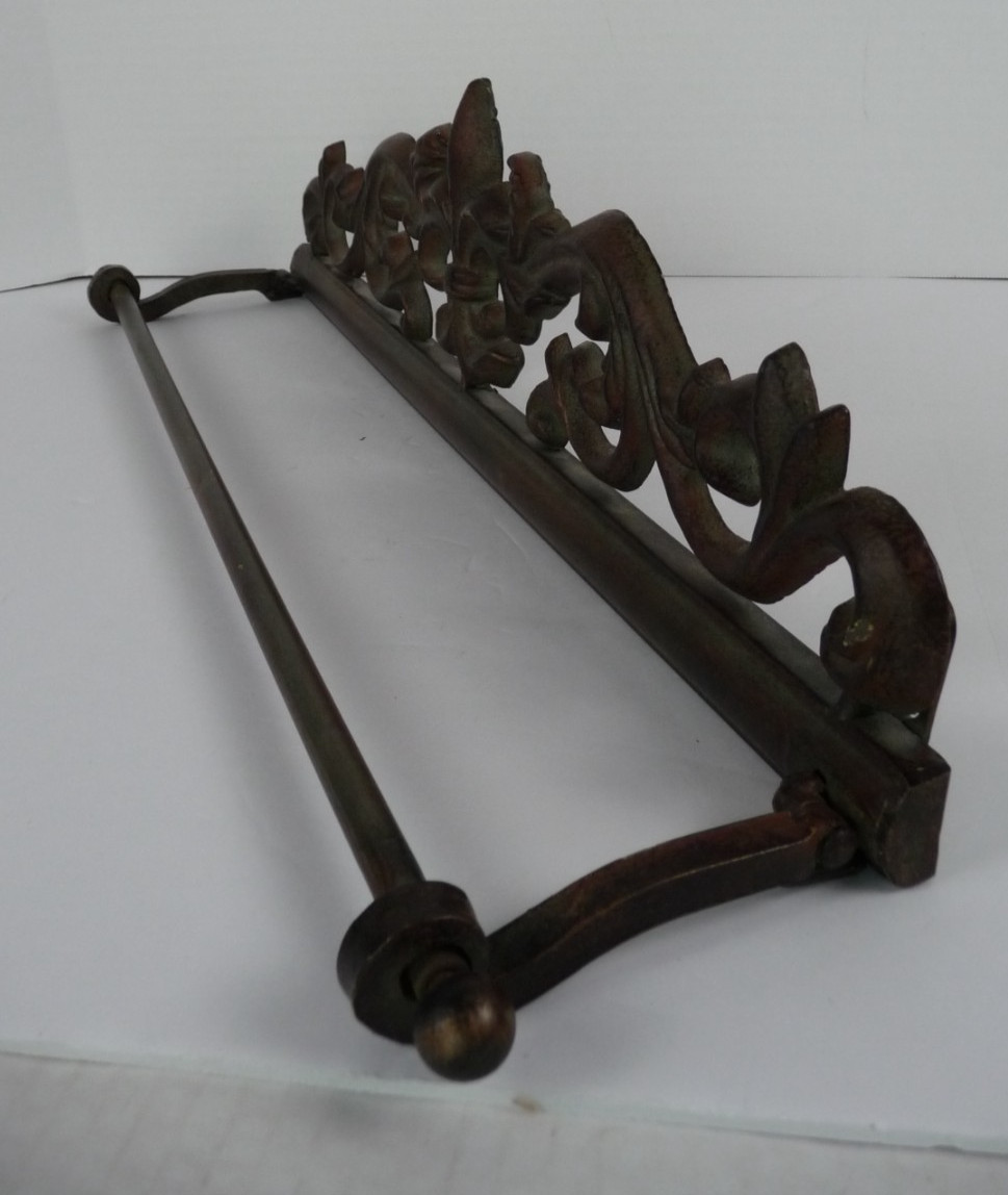 Cast Iron Fleur De Lis Towel Bar Wall Rack Rustic French Country Deco