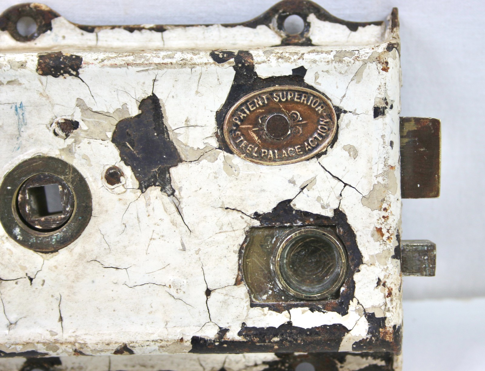 Victorian Rim Lock c1870–1900 Patent Superior Steel Palace Action – Ceramic Knob
