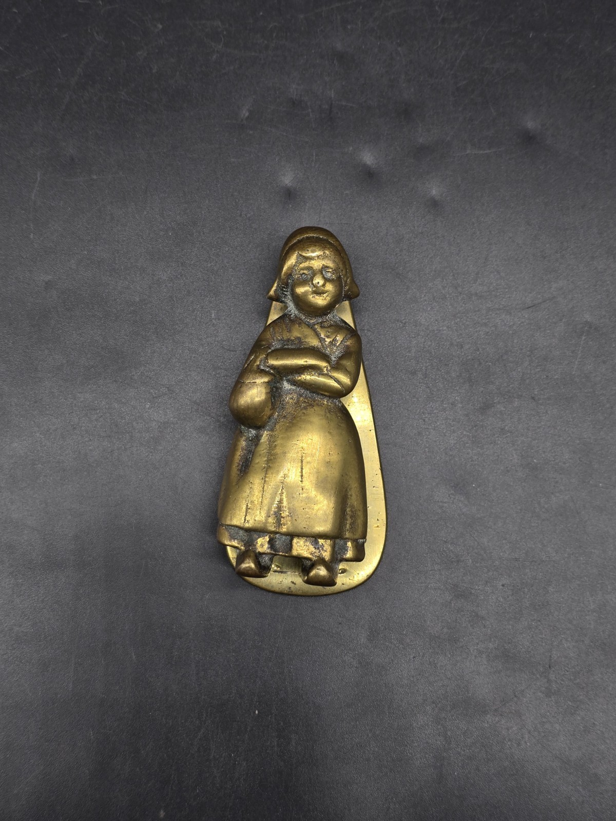 Vintage Cast Solid Brass Door Knocker Dutch Lady 38x87mm Reclaimed