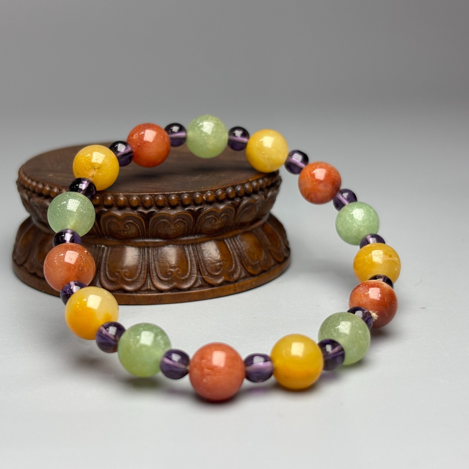 Chinese Natural Jade Carved Lucky Beaded Bracelet A401