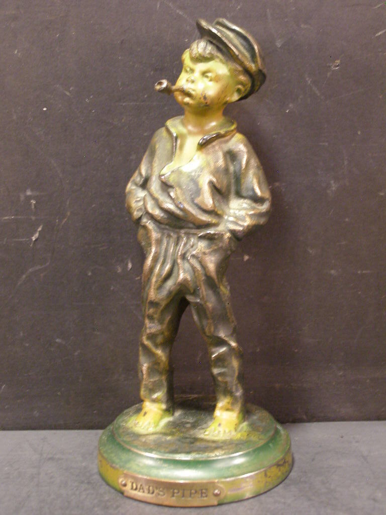 19 c Dad’s Pipe SOLID BRONZE Sculpture Statue Figurine Boy Tobacco Cigar Smoking