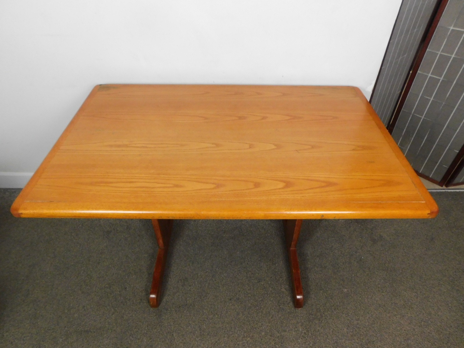 Mid Century Danish Modern 1970s Solid Teak Desk 48″ Trestle Table Vintage Retro