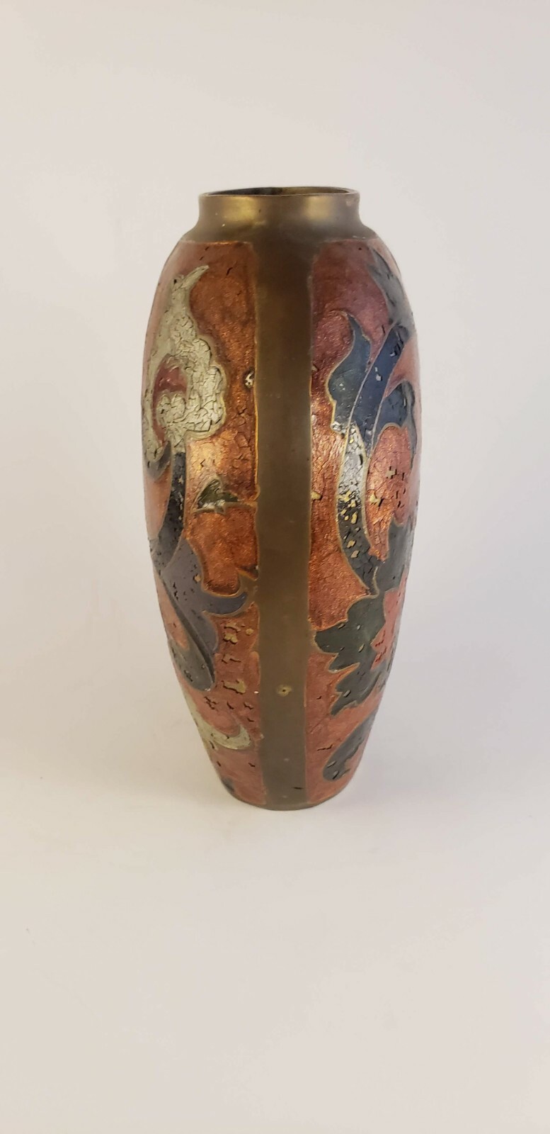Vintage Solid Heavy Brass Vase with handpainted flower design