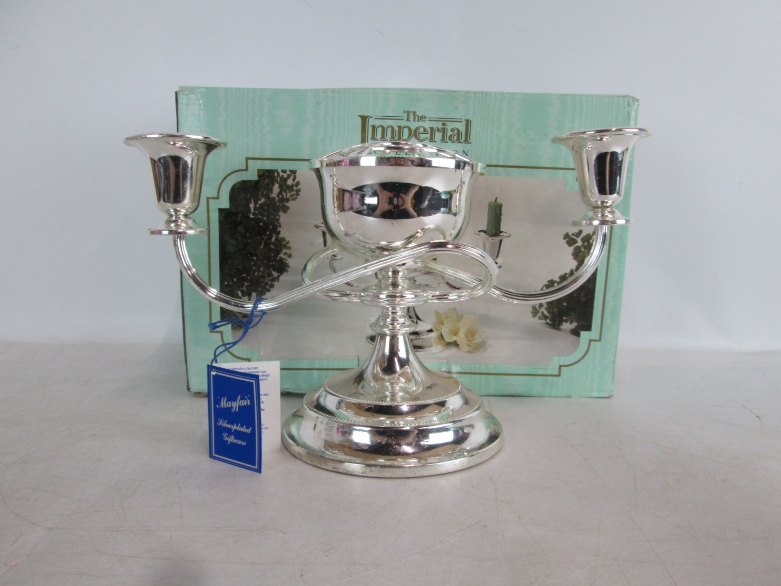Vintage The Imperial Collection Silverplated Floral Candelabra Boxed