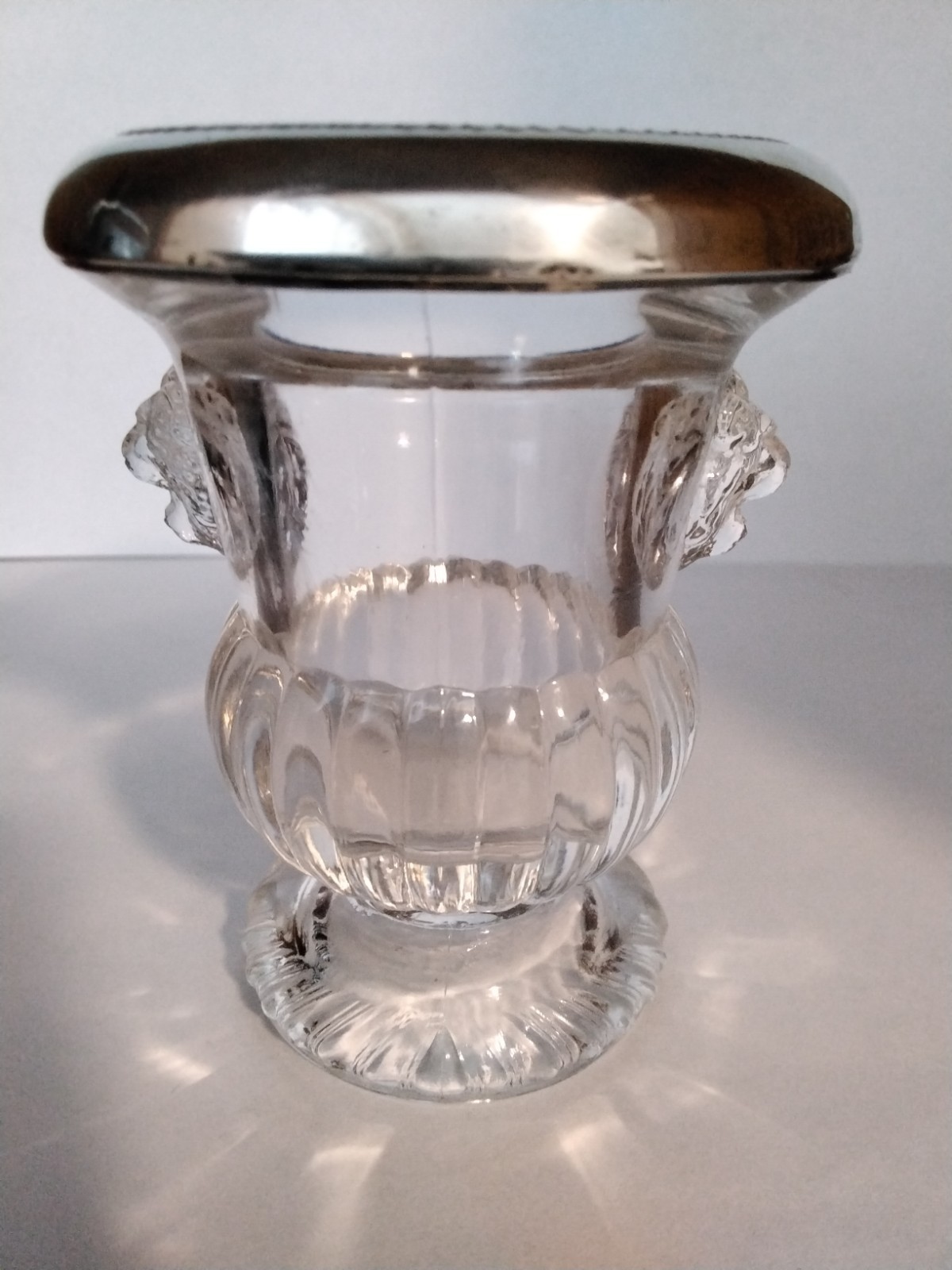 Antique LION’S HEAD Pressed Glass Toothpick Holder W/ STERLING RIM. ROGER’S…