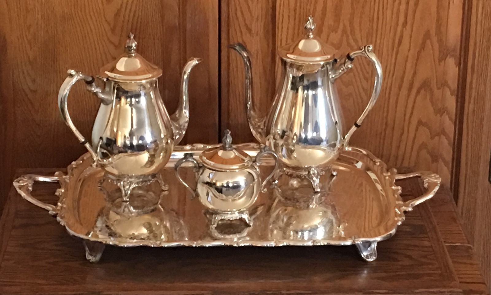 FB Rogers Silver Plate Co 4 Piece Coffee & Tea Set with Sugar & Large 25″ Tray