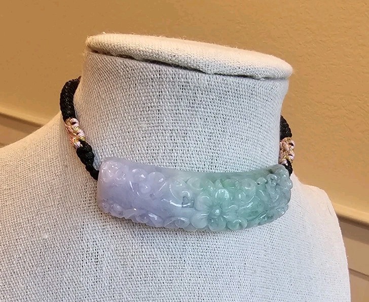 Certified Natural Burma Grade A Jadeite Jade Lavender Green Flower Bracelet