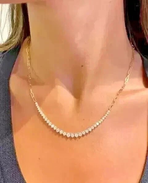 4Ct Round Cut Moisanite Half Tennis Necklace 14K Yellow Gold Plated Silver