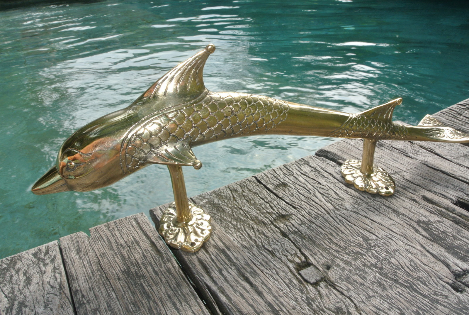 Large Dolphin Door Pull Handle Solid Brass 15″ 37cm Nautical Aged Finish GRAB