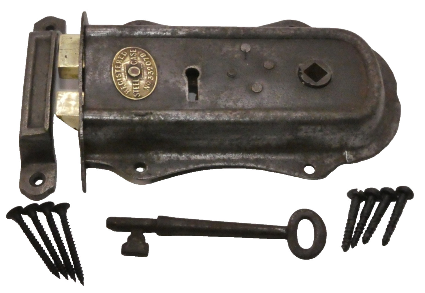 Old Antique steel patented right hand rim lock (RL489)