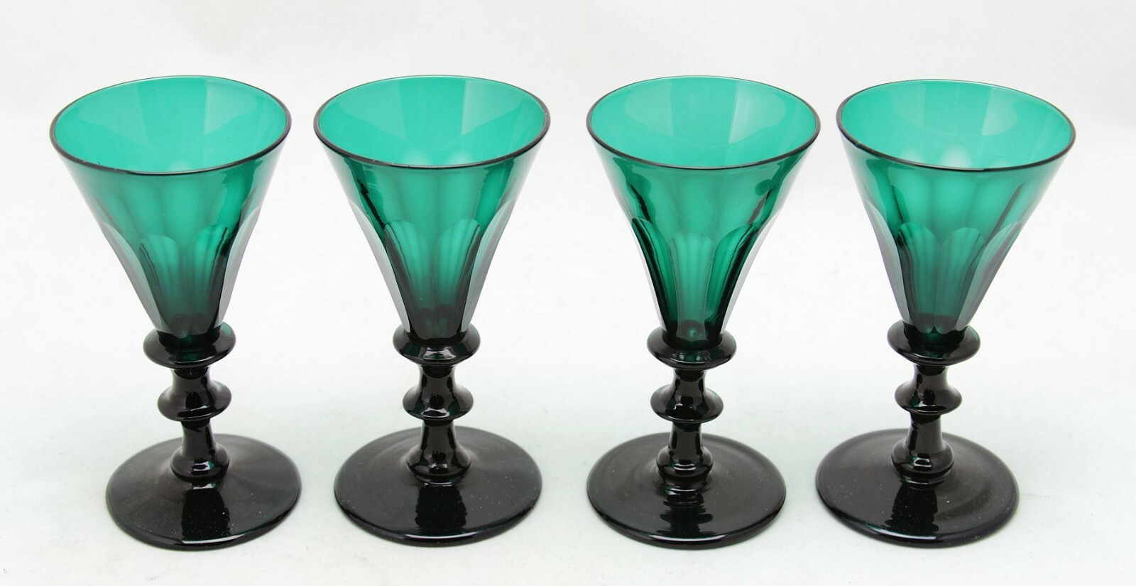 4x antique, early 19th C White Wine Glass, bristol / blue-green crystal