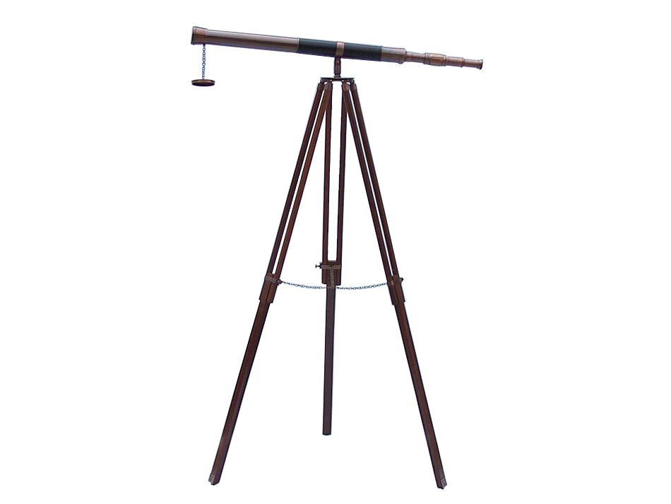Antique Nautical Floor Standing Brass Telescope With Wooden Tripod Stand 60 Inch