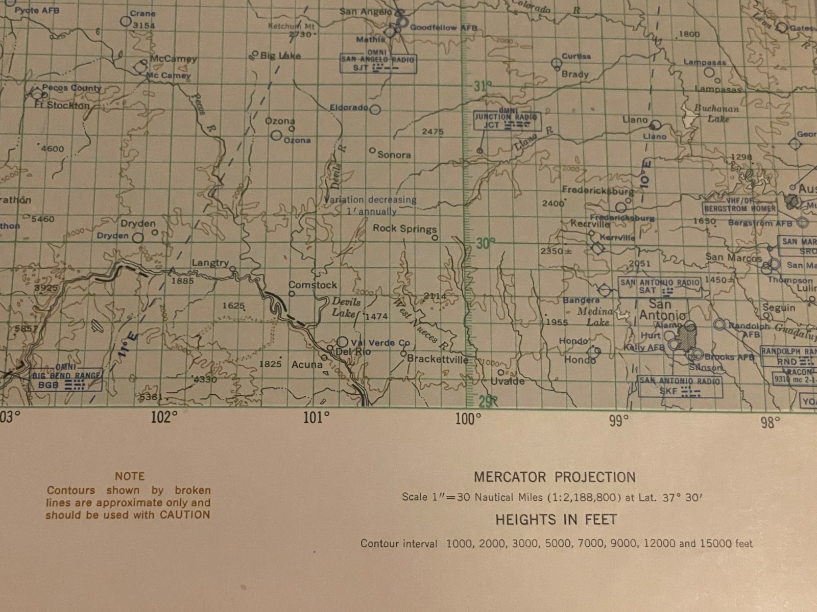 1952 Air Navigation Chart Hydrographic Office US Navy V30-21 5th Edition