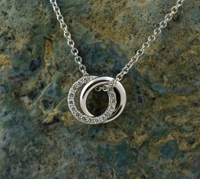 1Ct Round Lab Created Diamond Interlocking Circle Pendant 14K White Gold Plated