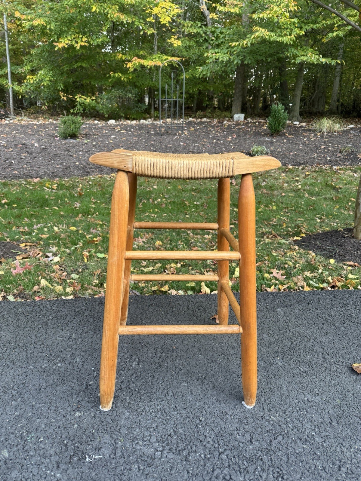 Mid Century Modern 1960s Rush Tall Wood Stool Birch