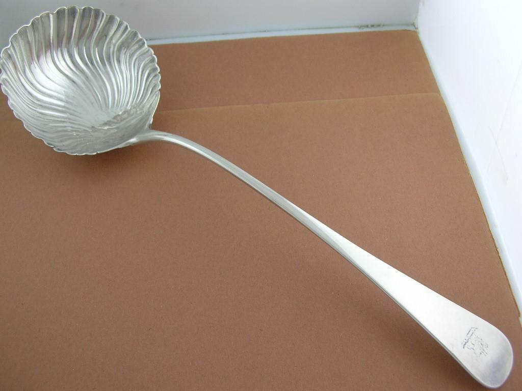 George II Silver 13″ Soup Ladle MATTHEW ROKER London c1759 w/ crest