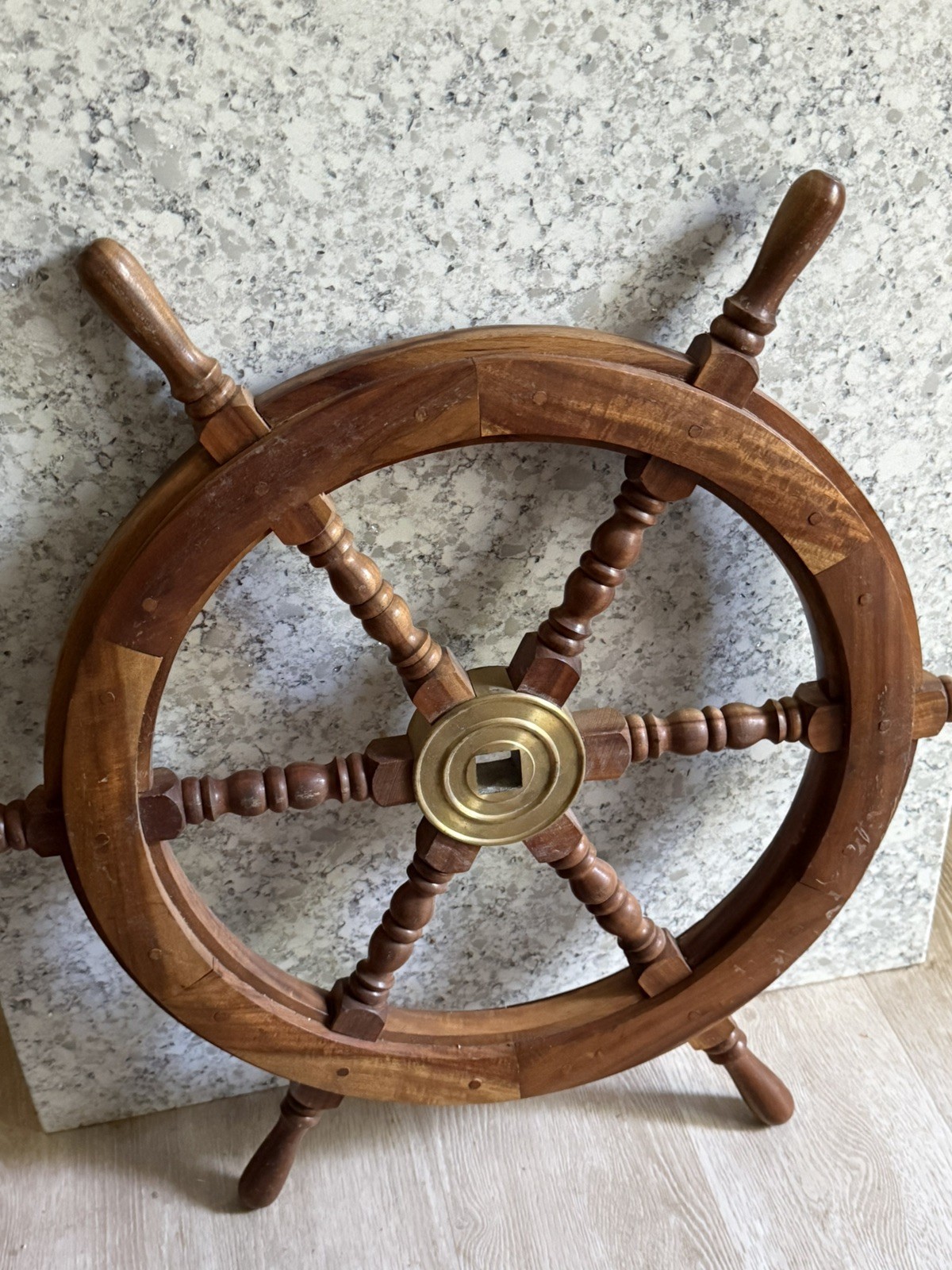 30 Inch Vintage Wooden Ship’s Wheel With A Brass Hub Please read description