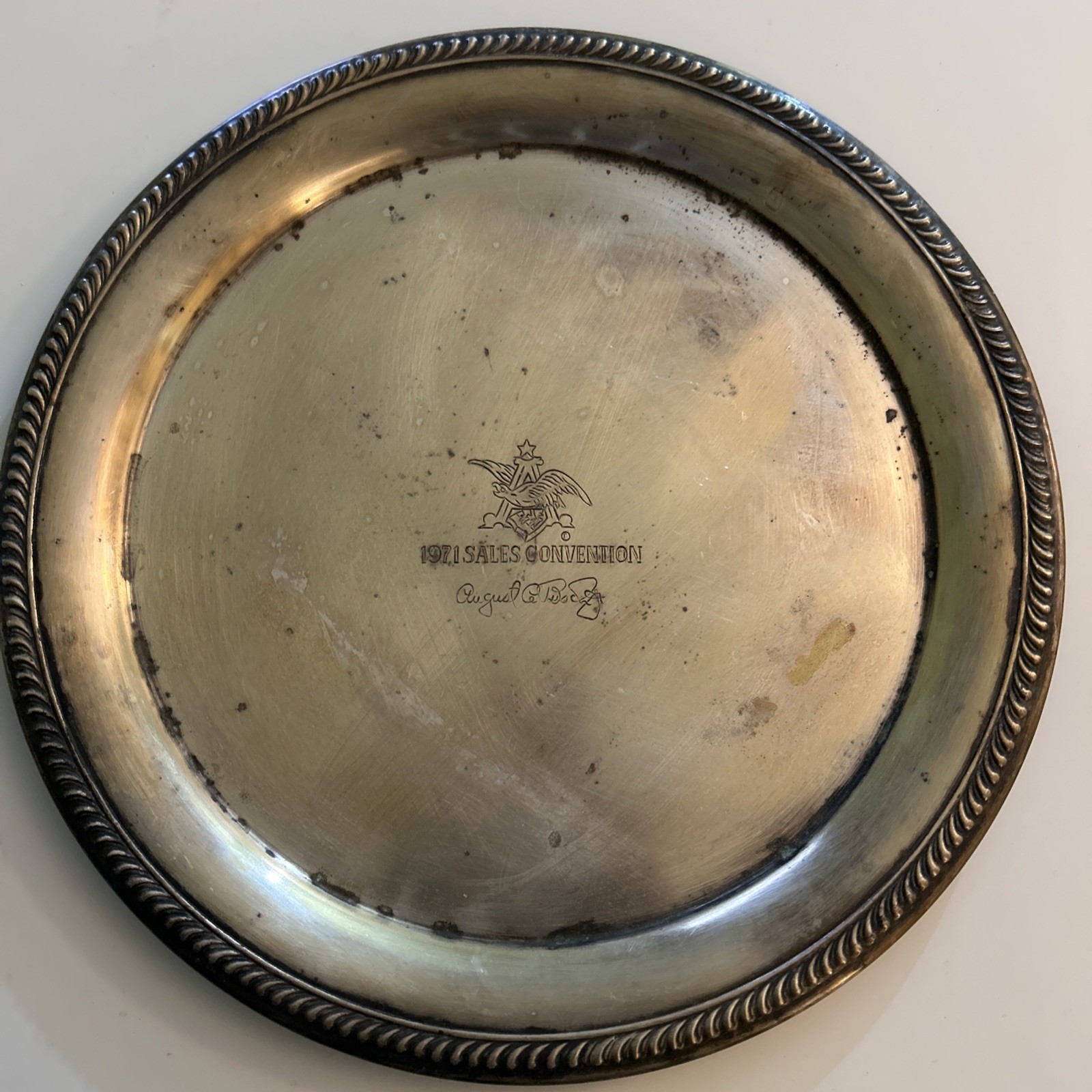 Anheuser Busch 1971 Sales Convention Silver Serving Tray Unpolished Sold AS Is