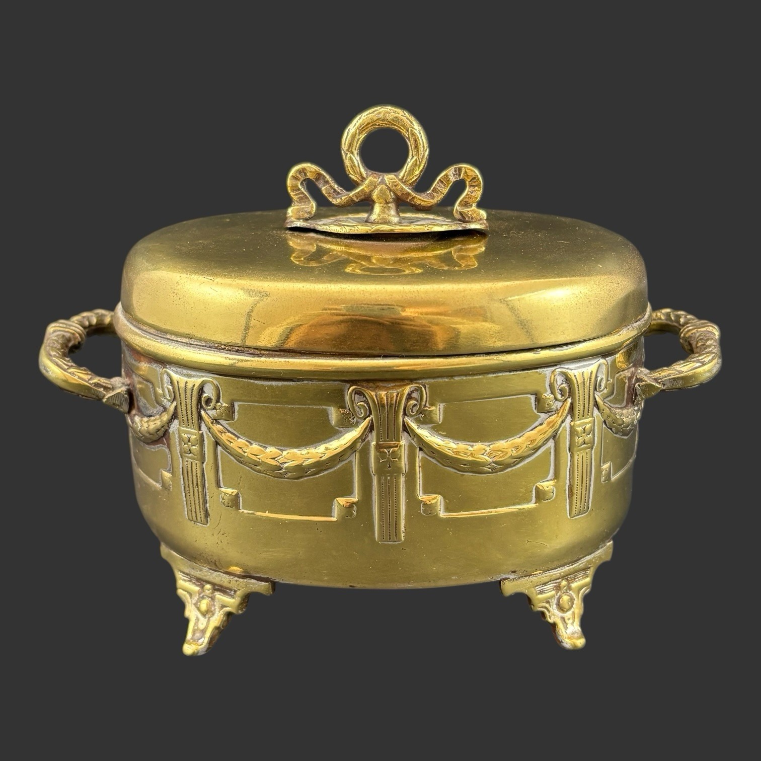 Antique 19th c. Signed GALW Polska Warszawa Brass Sugar Box Warsaw Poland