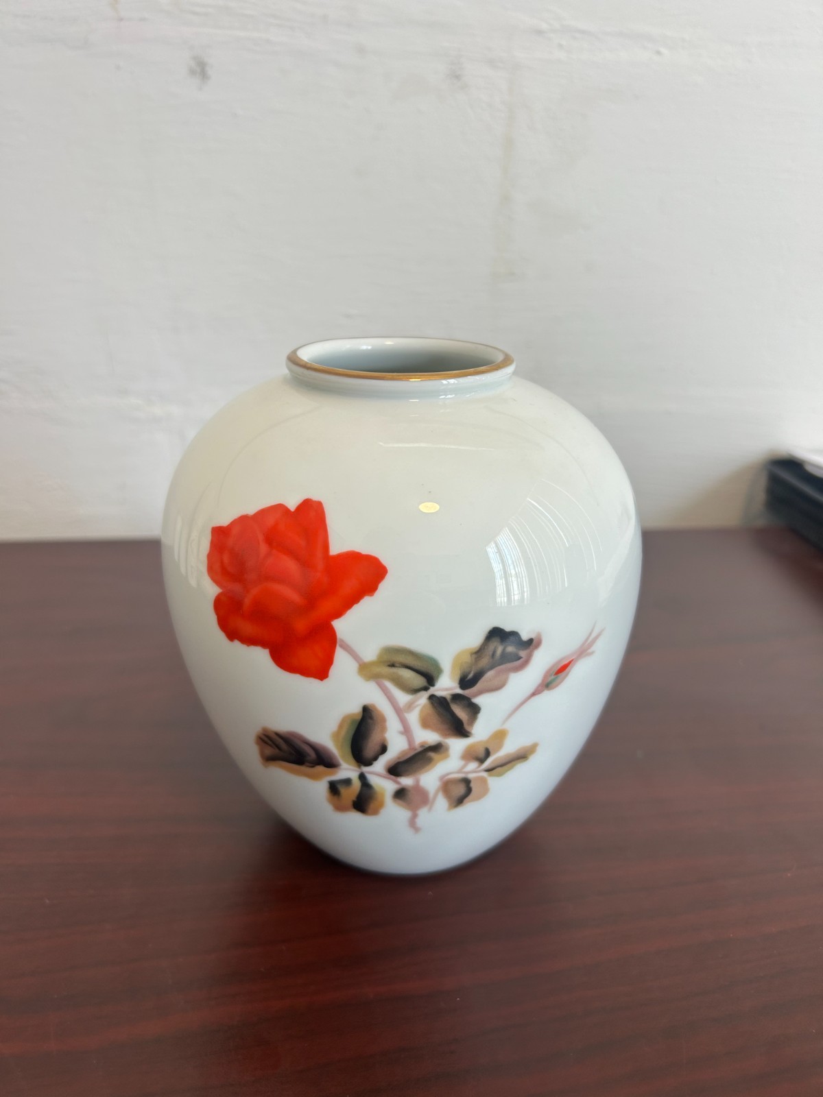 Vintage Noritake Nippon Toki Kaisha Floral Flower Vase W/ Gold Toned Trim