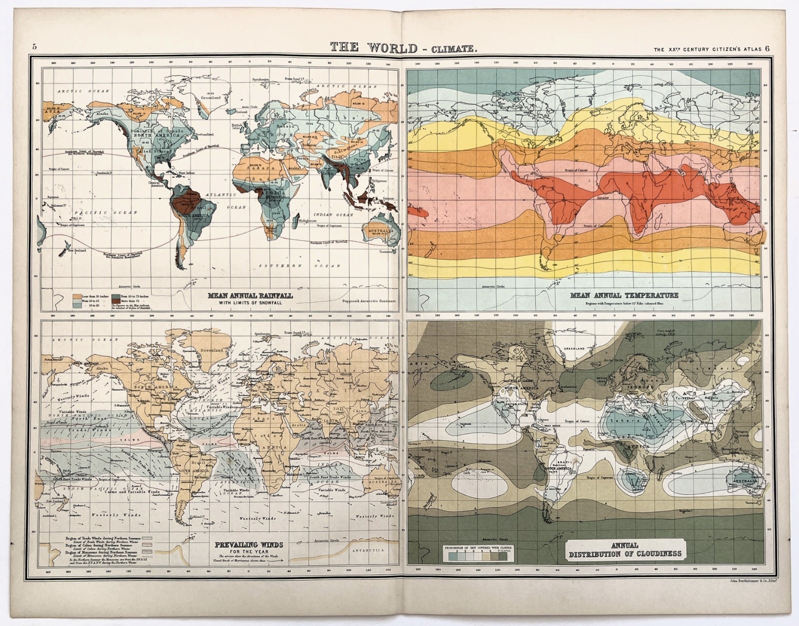 World Climate Map – 1898 Original Antique Folding Map