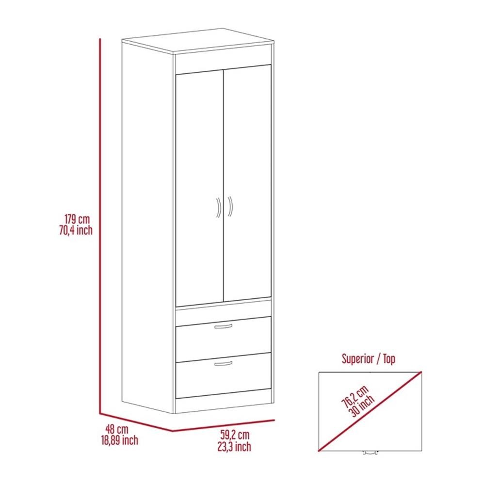 Bowery Hill 2-Drawer and 2-Door Contemporary Engineered Wood Armoire in White