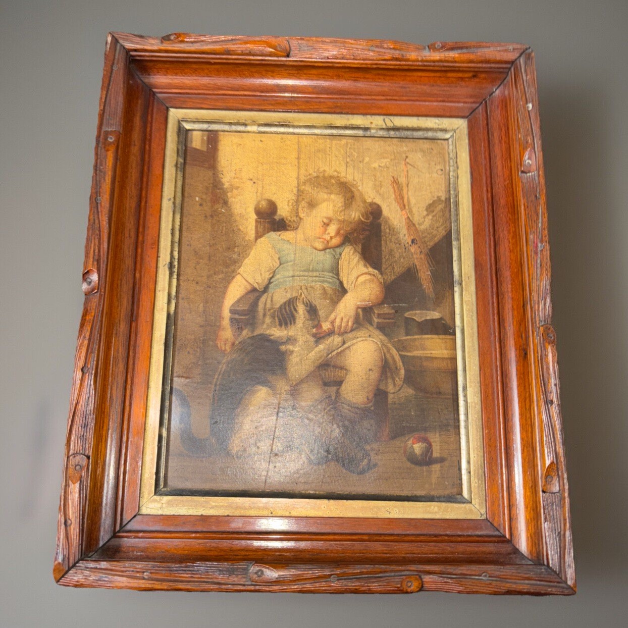 Antique Carved Frame Signed 1850s & Fac Simile D’Apres Perrault, Memphis Origin