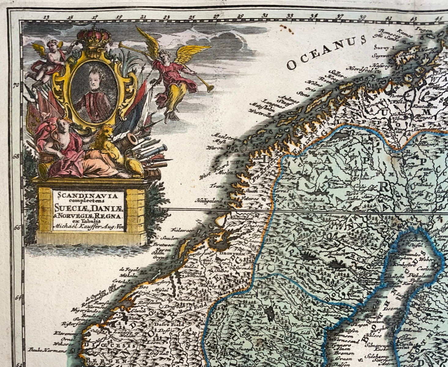 SCANDINAVIA 1719 CHRISTOPHER WEIGEL LARGE ANTIQUE MAP 18TH CENTURY