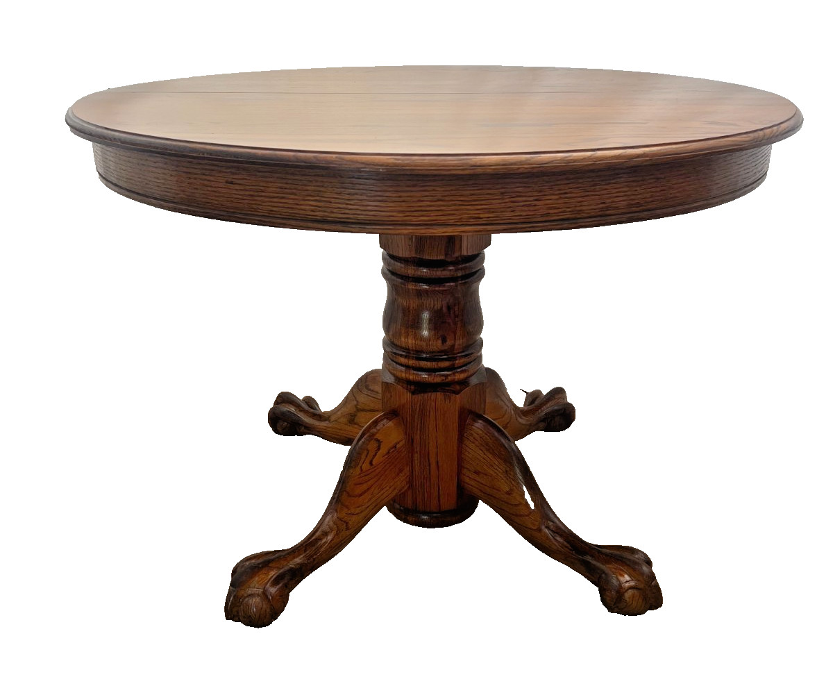 Round Expansion Dining Room Kitchen Table Solid Cathedral Oak Carved Claw feet
