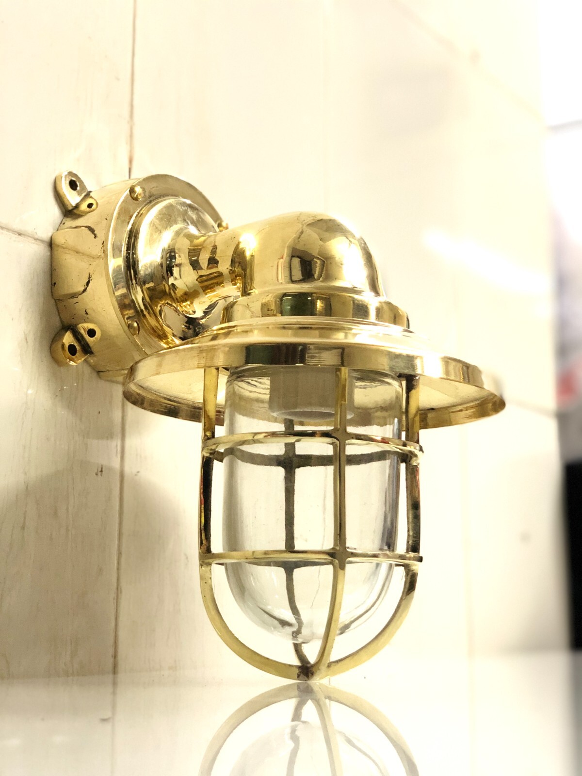 POST MOUNT WALL DECOR HANDMADE BRASS SCONCE LIGHT WTH SHADE & JUNCTION BOX