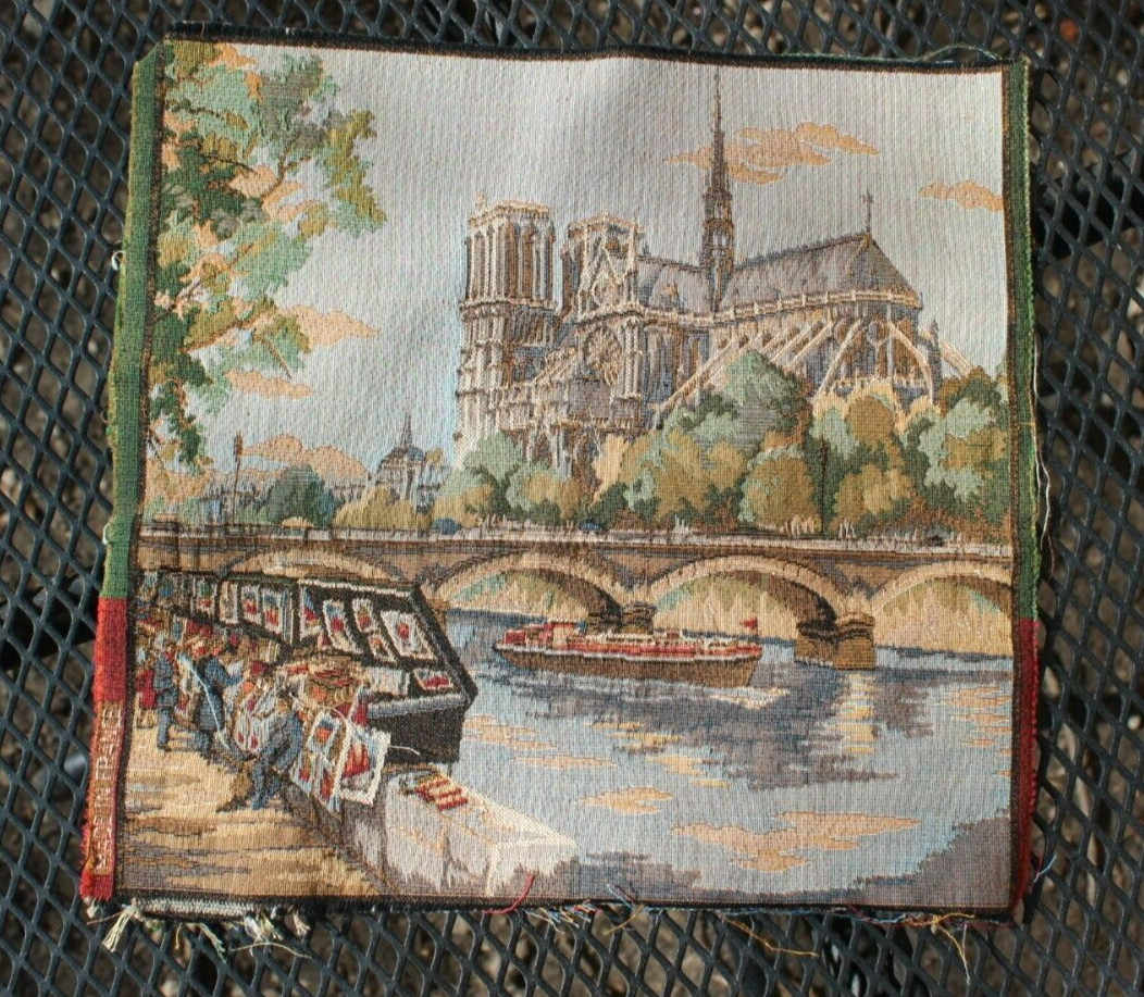 Vintage French Seine River Art Walk Tapestry Made In France 10.25 by 9.5