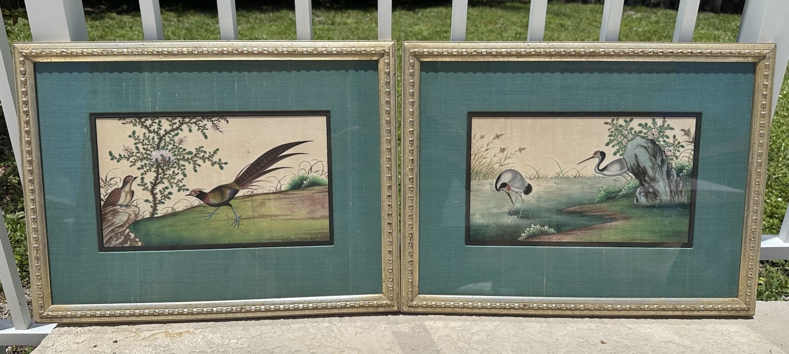 LARGE ANTIQUE CHINESE PITH RICE PAPER PAINTINGS BIRDS PEACOCKS RED CRESTED QING