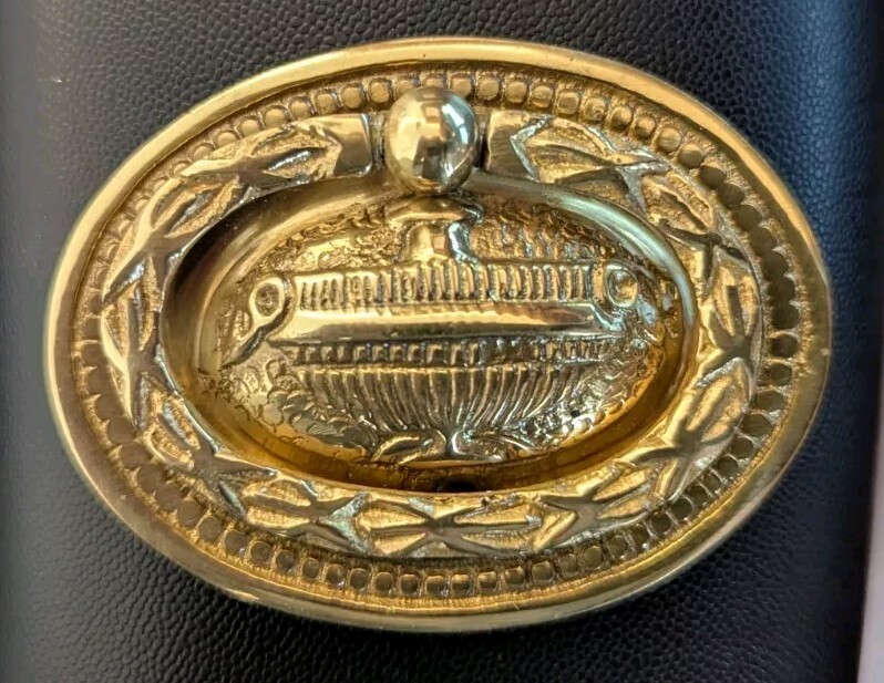 Solid Vintage Look Brass Drop Ring Drawer Pull Oval w Mounting Hardware