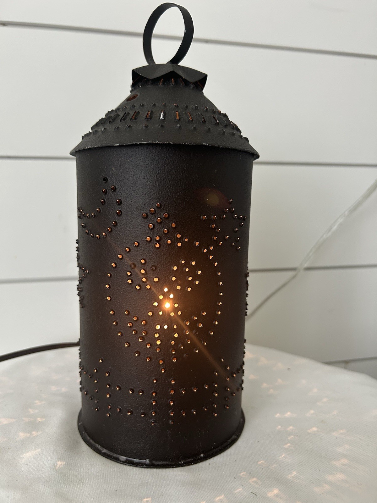 Primitive Punched Tin Electric Light/Lantern Stars Pumpkin 10” Rustic EUC ￼